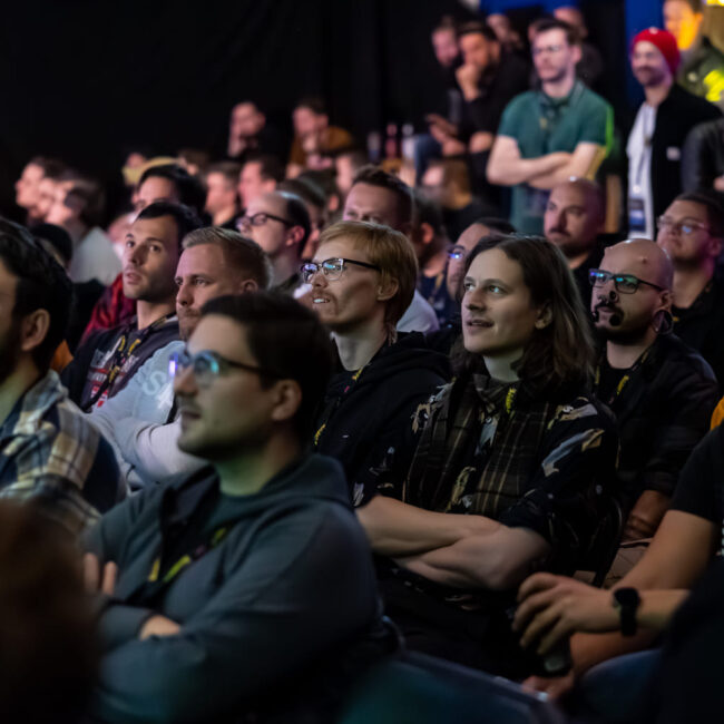 Crowd watching RARALAND esports event at BaseStack in central Dortmund