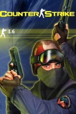 Tapeta z gry Counter Strike 1.6. Policjant w hełmie i goglach w kominiarce trzymający pistolet.