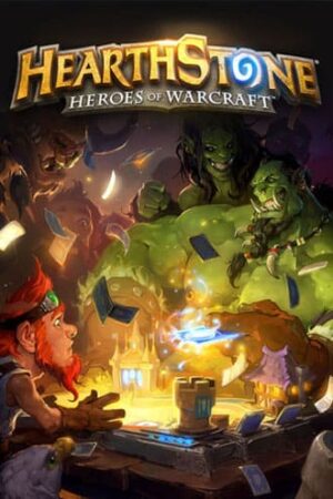 Hearthstone Heroes of Warcraft. Mythical creatures like orcs, leprechauns, centaurs are portrayed with flying books.