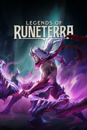 Postać z Legends of Runeterra klęcząca na jednym kolanie i trzymająca wielki łuk z fioletowymi płomieniami wokół siebie.