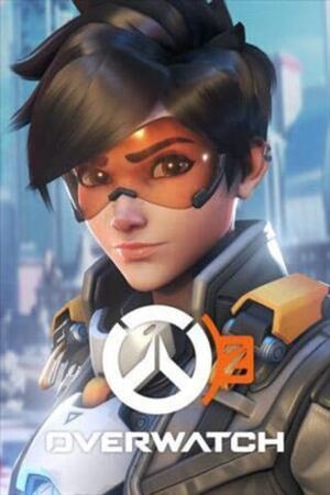 Overwatch wallpaper with female character in short hair and wearing an orange visor glasses.