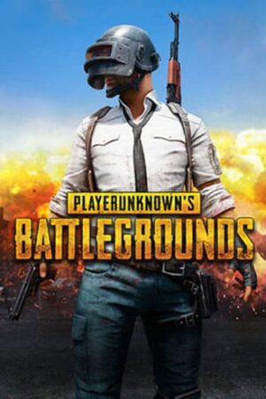 PUBG game with character in the middle wearing shirt and tie, AK on his back and holding a pistol while wearing a metal riot helmet.