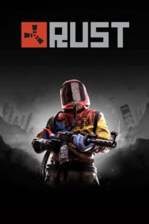 Rust game. Character in Hazmat suit holding a makeshift AK rifle.