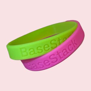 BaseStack wristbands, neon green and neon pink