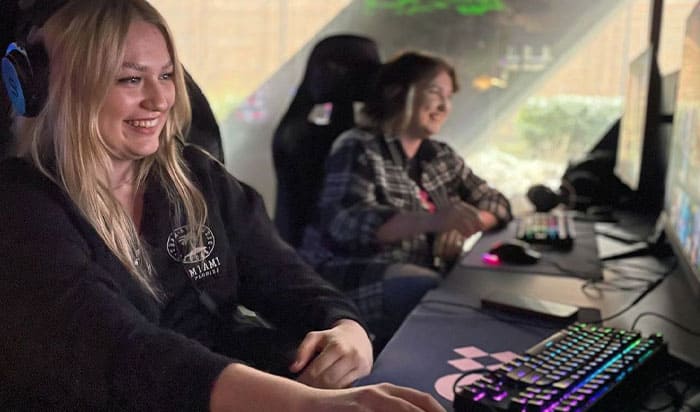 Female gamers enjoying computer games
