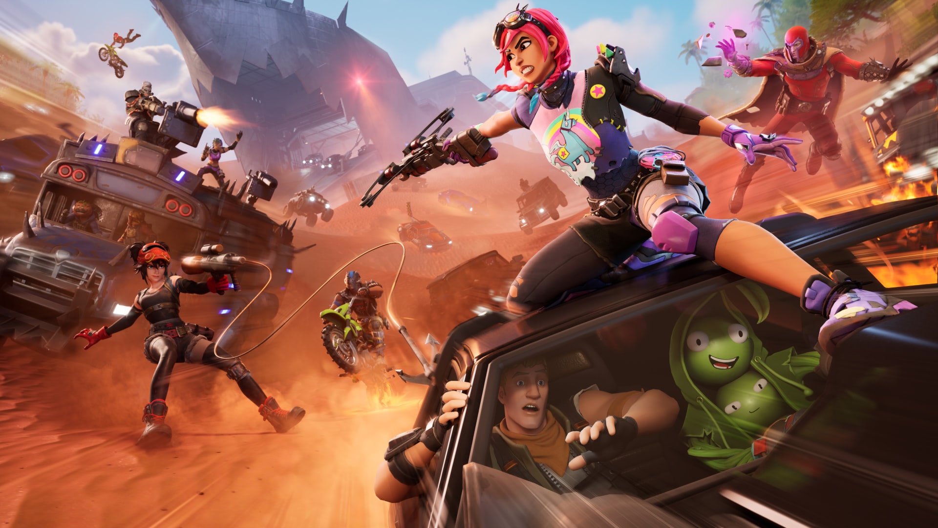 Fortnite wallpaper on esports tournament page, characters battling