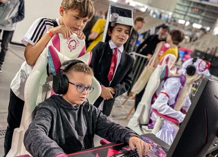 Group of kids at gaming party In Łódź