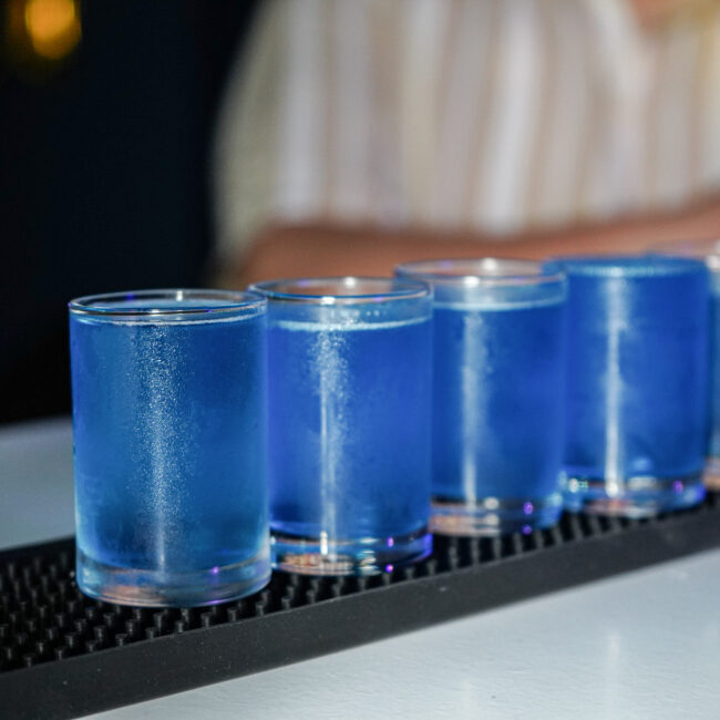 5 blue shots on bar in Łódź